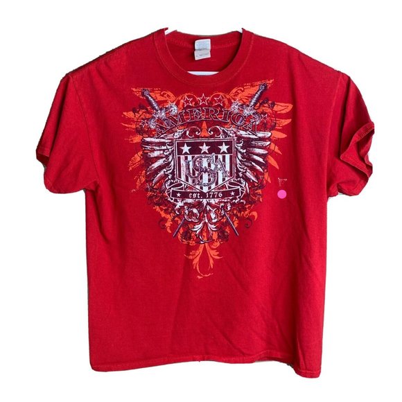 Gildan Other - GILDAN Short Sleeve Mens XL America Coat of Arms Design Red